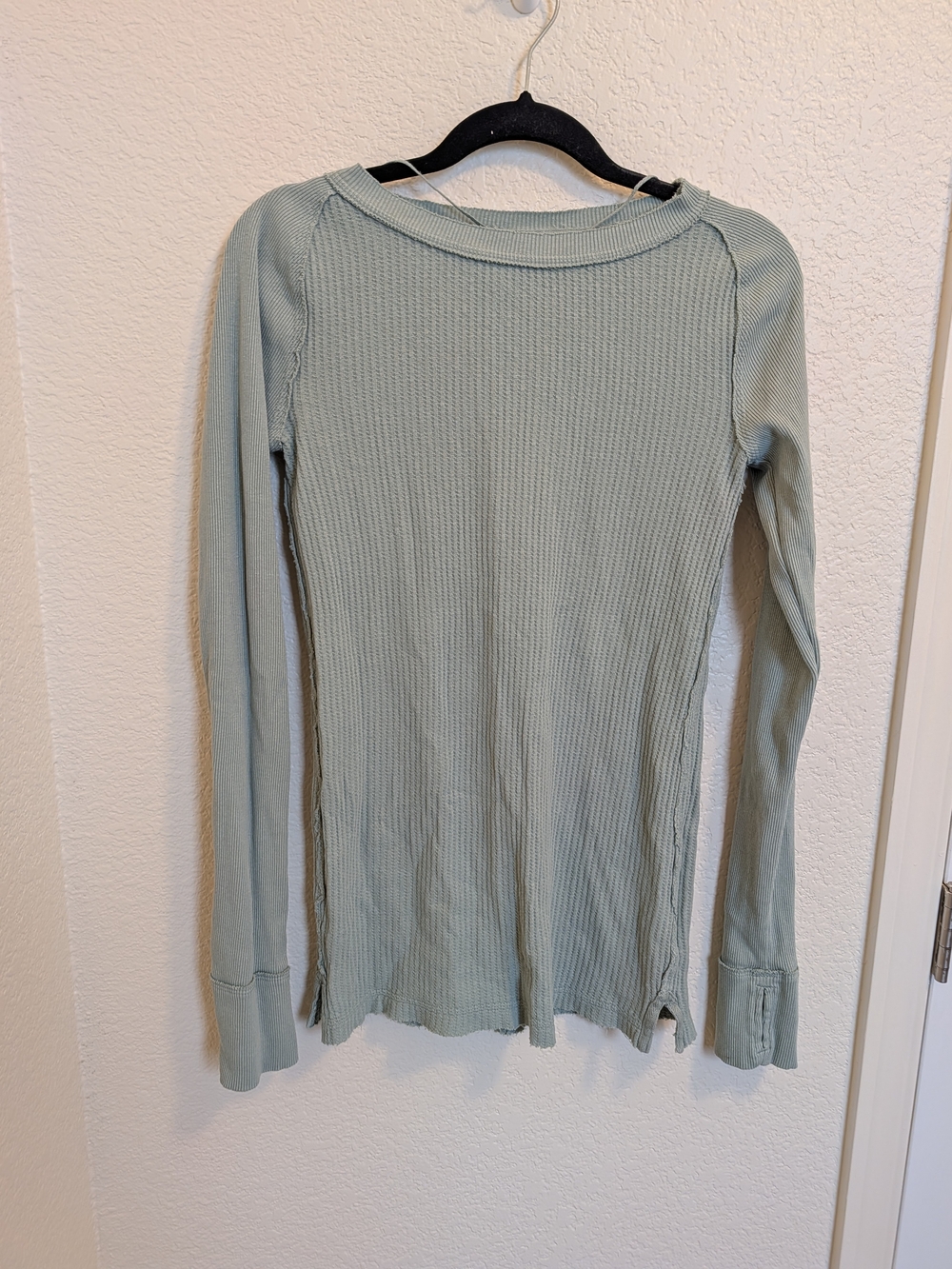 We The Free People Women's Oversized Basic Thermal Size XS Teal Long Sleeve